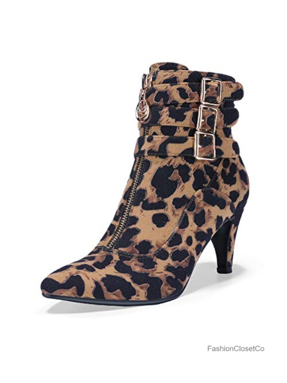 IDIFU Women's Pointed Toe Deux Straps Buckle Ankle Boots Kitten Heel Side
